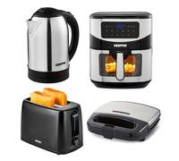 GEEPAS 1.8L Kettle 2 Slice Toaster Panini Grill & 9.2L Digital Air Fryer Combo Kitchen Set | Cordless Stainless Steel Jug Kettle | Bread Toaster 6 Browning Levels | Air Fryer for Oil Fat Free Cooking