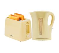 Geepas Kitchen Combo Set with 2200W Electric Kettle and 2 Slice Toaster, 1.7L Cordless Kettle with Auto Shut-Off, 650W Toaster with 6 Browning Settings, Beige