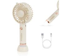 Geepas Krypton Rechargeable Mini Fan Personal Portable Fan & Led Light Electric Usb Travel Fan, Cream
