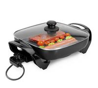 Geepas Large Multi Cooker, 1500W Aluminium Electric Skillet Frying Pan with Glass Steam Vent Lid & Non-Stick Surface Sauté Braise Brown Simmer Stew