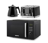 GEEPAS 23L Digital Microwave Oven, 1.7L Kettle & 4 Slice Toaster Kitchen Combo Set | 3000W Rapid Boil Cordless Jug Kettle | 1600W Toastie Machine | 60 Min Timer 8 Pre-set Modes 800W Oven Black