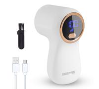 GEEPAS Fabric Shaver with Digital Display | Rechargeable Lint Remover for Clothes Wool Cotton Upholstery | 9W Portable De-Bobbler SS Blade Mesh | 2Hr Run Time Auto Shut-Off | 2 Yr Warranty White