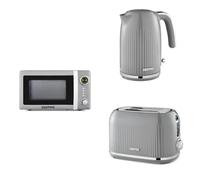 Geepas Microwave, Electric Kettle & 2 Slice Bread Toaster Kitchen Set | 00W Digital Microwave 20L | 3000W 1.7L Textured Cordless Kettle | 2 Slice Toaster with 7 Level Browning Control, Grey