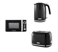 Geepas Microwave, Electric Kettle & 2 Slice Bread Toaster Kitchen Set | 700W Digital Microwave 20L | 3000W 1.7L Textured Cordless Kettle | 2 Slice Toaster with 7 Level Browning Control, Black