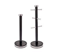GEEPAS Mug Tree and Towel Pole Set | Rust Corrosion Free Carbon Steel Material Non-Slip Base Free Standing Design Kitchen Counter Storage Space Saver | Holds Upto 6 Mugs | Argyle Collection Black