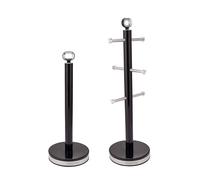 GEEPAS Mug Tree and Towel Pole Set | Rust Corrosion Free Carbon Steel Material Non-Slip Base Free Standing Design Kitchen Counter Storage Space Saver | Holds Upto 6 Mugs | Retrovive Collection Black