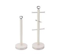 GEEPAS Mug Tree and Towel Pole Set | Rust Corrosion Free Carbon Steel Material Non-Slip Base Free Standing Design Kitchen Counter Storage Space Saver | Holds Upto 6 Mugs | Retrovive Collection Cream