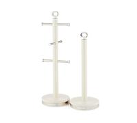 GEEPAS Retrovive Mug Tree and Towel Pole Set | Rust Corrosion Free Carbon Steel Material Non-Slip Base Free Standing Design Kitchen Counter Storage Space Saver | Holds Upto 6 Mugs | Cream