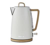 GEEPAS NordiQ 1.7L Electric Kettle | 3000W Rapid Boil Stainless Steel Jug Kettle Matte Finish with Wood Accents | Auto Shut Off Boil Dry Protection Detachable Filter | 2 Year Warranty Cream