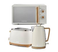 Geepas Nordiq 1.7L Kettle 2 Slice Toaster 20L Microwave Set With Wood Accent