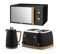 Geepas Nordiq 1.7L Kettle 2 Slice Toaster 20L Microwave Wood Accent