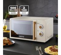GEEPAS NordiQ 20L Microwave Oven 700W | Compact Solo Microwave with 5 Power Levels 35-Minute Timer Turntable Glass Tray | Stylish Mirrored Glass Door Easy Clean | 2 Year Warranty Cream