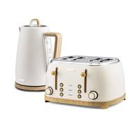 Geepas Nordiq 3000W Kettle And Toaster Set 4 Slice With Wood Accents In Cream Cream