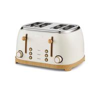 GEEPAS NordiQ 4 Slice Toaster | Matte Finish with Wood Accents | 6 Browning Levels Defrost Reheat & Cancel | Dual Control High Lift Removable Crumb Tray Cord Storage 2 Year Warranty 1500W Cream
