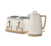 Geepas Nordiq Cream 4 Slice Toaster Kettle Bundle 3000W 1.7L Wood Effect Dual Control