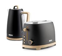 GEEPAS 2 Slice Toaster & 1.7L Electric Kettle Combo Set NordiQ Design | Matte Finish with Wood Accents | 850W 6 Browning Levels Defrost Reheat & Cancel | 3000W Rapid Boil Cordless Jug Kettle | Black