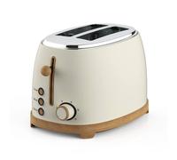 GEEPAS 2 Slice Toaster NordiQ Design | Matte Finish with Wood Accents | 6 Browning Levels Defrost Reheat & Cancel | High Lift Removable Crumb Tray Cool Touch Cord Storage | 2 Year Warranty 850W Cream