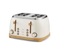 GEEPAS 4 Slice Toaster NordiQ Design | Matte Finish with Wood Accents | 6 Browning Levels Defrost Reheat & Cancel | Dual Control High Lift Removable Crumb Tray Cord Storage 2 Year Warranty 1500W Cream