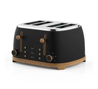 GEEPAS NordiQ 4 Slice Toaster | Matte Finish with Wood Accents | 6 Browning Levels Defrost Reheat & Cancel | Dual Control High Lift Removable Crumb Tray Cord Storage 2 Year Warranty 1500W Black