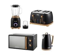 Geepas Nordiq Kettle Toaster Microwave And Blender Combo Set In Black Black