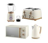 Geepas Nordiq 1.7L Kettle 4 Slice Toaster 20L Microwave And Jug Blender With Wood Accent