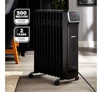Geepas 2500W Digital Oil Filled Radiator, 11 Fin - Energy Efficient Electric Heater with LED Display, Built-in Timer, 3 Heat Settings, Low Running Cost and Remote Control - 2 Year Warranty, Black