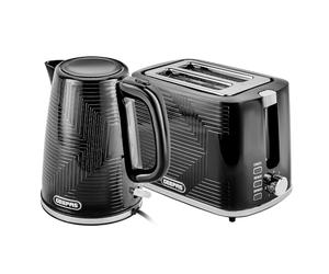 GEEPAS Opus 1.7L 3KW Cordless Electric Kettle & 900W 2 Slice Bread Toaster Combo Set | 360° Rotational Base Concealed Heating & Otter Control 7 Level Browning Control Crumb Tray Premium Design, Black