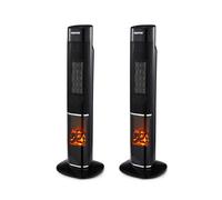 GEEPAs Oscillating Digital Tower PTC Energy Efficient Heater With 3D Flame (Pack of 2) | 2 Heat Settings Low Running Cost Ceramic Heater 24H Timer Remote Control Cool & Warm Blow Modes, Safety Cut-Off