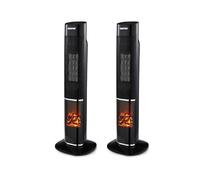 GEEPAs Oscillating Digital Tower PTC Energy Efficient Heater With 3D Flame (Pack of 2) | 2 Heat Settings Low Running Cost Ceramic Heater 24H Timer Remote Control Cool & Warm Blow Modes, Safety Cut-Off