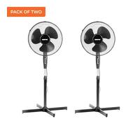 GEEPAS 16’’ Pedestal Fan - 40W Powerful Free Standing Oscillating and Tilting Cooling Fan - Height Adjustable, Rotating & Static Feature - 3-Speed, 3-Blade Home or Office Use, Black Pack of 2