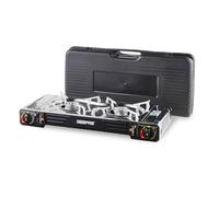 (Double Burner) Geepas Portable Camping Gas Stove Double Burner BBQ Cooker Outdoor Grill Plate Automatic Ignition System Butane Can