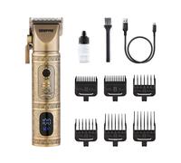 Geepas Professional Hair Clipper |Rechargeable Vintage Beard Trimmer| LED Display, Li-ion 2000mAh Battery | 6 Limit Comb, USB Charging, 200 Mins Working Time, Cord/Corded Operation, Gift for Men