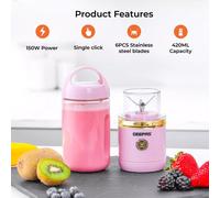 (Pink) Geepas Rechargeable Blender 420ml Smoothie Maker