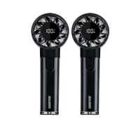 GEEPAS Rechargeable Fan - Pack of 2 | Mini Digital Foldable Portable USB Fan for Travel Camping Office Outdoor Women | Handheld 3000mAh 100 Level Wind Speed Quiet Mode 10Hr Run Time | Black