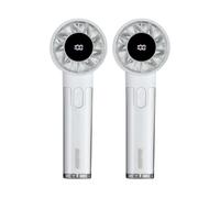 GEEPAS Rechargeable Fan - Pack of 2 | Mini Digital Foldable Portable USB Fan for Travel Camping Office Outdoor Women | Handheld 3000mAh 100 Level Wind Speed Quiet Mode 10Hr Run Time | White