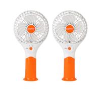 GEEPAS Rechargeable Fan - Pack of 2 | Mini Portable USB Handheld Fan for Home Office Travel Outdoor Personal Use | 3 Speed Settings 8Hr Run Time | Ultra Quiet Lightweight Air Circulator Orange