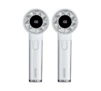 GEEPAS Rechargeable Fan - Pack of 2 | Mini Digital Portable USB Fan for Travel Camping Office Outdoor Women | Handheld 3000mAh 100 Level Wind Speed Quiet Mode 10Hr Run Time | White