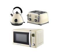 GEEPAS 1.7L Electric Kettle, 4 Slice Bread Toaster & 20 Litre 700W Digital Freestanding Microwave Oven Kitchen Combo Set | 3000W Vintage Cordless Kettle | Defrost/Reheat/Cancel 1500W | Cream Retrovive