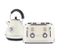 GEEPAS Retrovive 1.7L Electric Kettle & 4 Slice Bread Toaster Kitchen Combo Set | 3000W Vintage Cordless Stainless Steel Kettle Auto Shut-Off, Temperature Gauge | Defrost/Reheat/Cancel 1500W | Cream