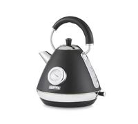 GEEPAS Retrovive 1.7L Electric Kettle | Vintage Cordless Stainless Steel Rapid Boil Jug Kettle for Hot Water Tea Coffee | Auto Shut-Off 360° Swivel Base Temp Gauge Boil Dry Protection | 3000W Black