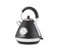 GEEPAS Retrovive 1.7L Electric Kettle | Vintage Cordless Stainless Steel Rapid Boil Jug Kettle for Hot Water Tea Coffee | Auto Shut-Off 360° Swivel Base Temp Gauge Boil Dry Protection | 3000W Black