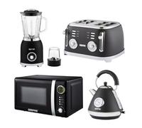 Geepas Retrovive 1.7L Kettle, 4 Slicetoaster, 2-In-1 Jug Blender & 20L Digital Microwave Oven, Black