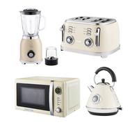 Geepas Retrovive 1.7L Kettle Toaster & 20L Microwave Set with Jug Blender in Cream Geepas Cream