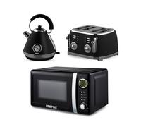 GEEPAS Retrovive 1.7L Electric Kettle, 4 Slice Bread Toaster & 20 Litre 700W Digital Freestanding Microwave Oven Kitchen Combo Set | 3000W Vintage Cordless Kettle | Defrost/Reheat/Cancel 1500W | Black