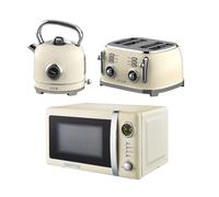 GEEPAS Retrovive 1.8L Electric Kettle, 4 Slice Bread Toaster & 20 Litre 700W Digital Freestanding Microwave Oven Kitchen Combo Set | 3000W Vintage Cordless Kettle | Defrost/Reheat/Cancel 1500W | Cream