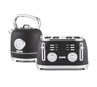 GEEPAS Retrovive 1.8L Electric Kettle & 4 Slice Bread Toaster Kitchen Combo Set | 3000W Vintage Cordless Stainless Steel Kettle Auto Shut-Off, Temperature Gauge | Defrost/Reheat/Cancel 1500W | Black
