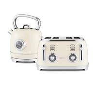 GEEPAS Retrovive 1.8L Electric Kettle & 4 Slice Bread Toaster Kitchen Combo Set | 3000W Vintage Cordless Stainless Steel Kettle Auto Shut-Off, Temperature Gauge | Defrost/Reheat/Cancel 1500W | Cream