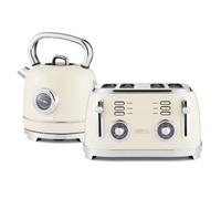 GEEPAS 1.8L Electric Kettle & 4 Slice Bread Toaster Kitchen Combo Set | 3000W Vintage Cordless Stainless Steel Kettle Auto Shut-Off, Temperature Gauge | Defrost/Reheat/Cancel 1500W | Cream Retrovive