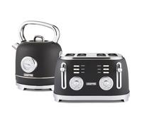 GEEPAS 1.8L Electric Kettle & 4 Slice Bread Toaster Kitchen Combo Set | 3000W Vintage Cordless Stainless Steel Kettle Auto Shut-Off, Temperature Gauge | Defrost/Reheat/Cancel 1500W | Black Retrovive