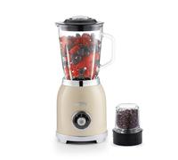 GEEPAS Retrovive 2-in-1 Food Jug Blender | Smoothie Maker with 1.5L Glass Juice Jar & Mini Coffee Spice Grinder Mill | 6 Stainless Steel Ice Crusher Blades | 2 Speed with Pulse Safe Lock | 800W Cream